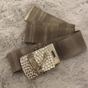 Vintage 90s Rhinestone BLing Mesh Eagle Metal mesh Web Chain Belt XS
